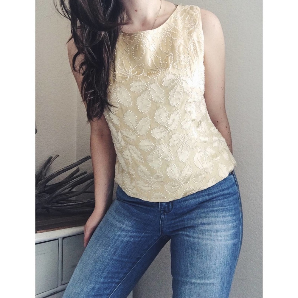 Banana Republic Beaded Silk Button Back Top